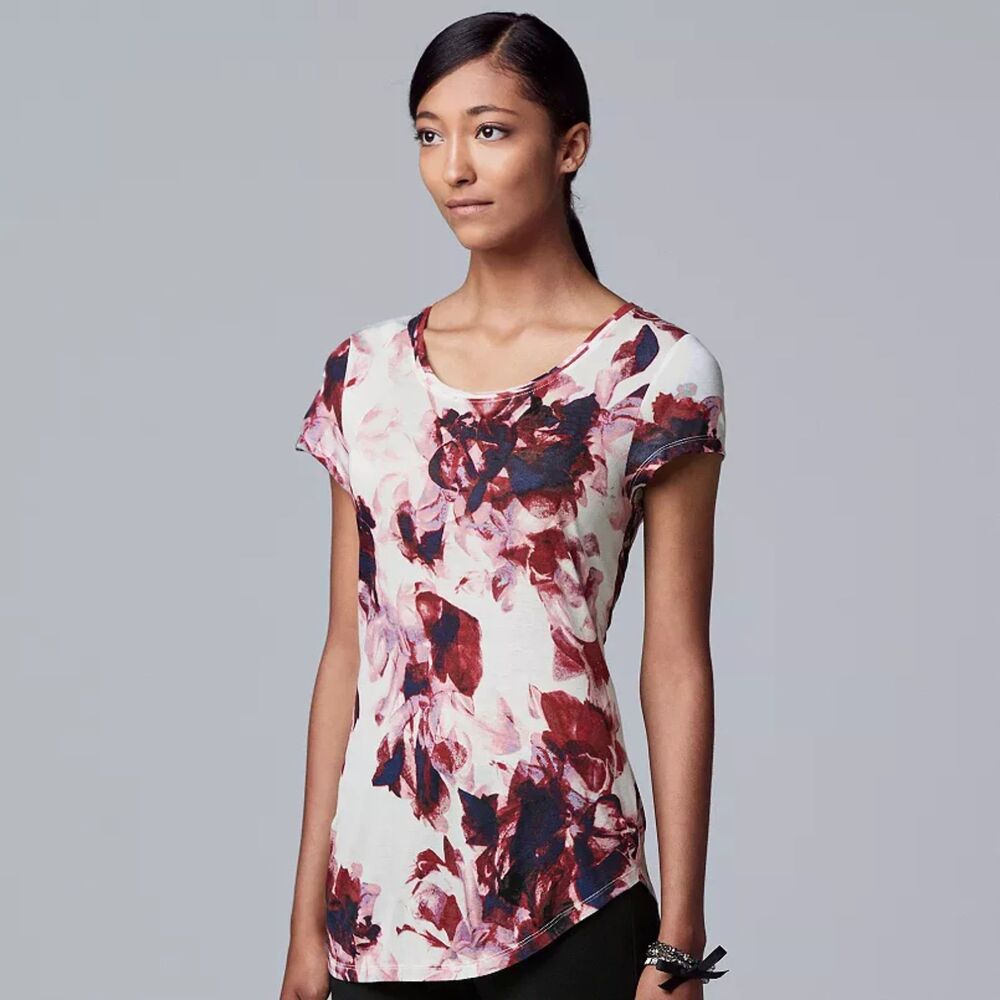 Simply Vera Wang Red White Floral Top Size PS Petite Small